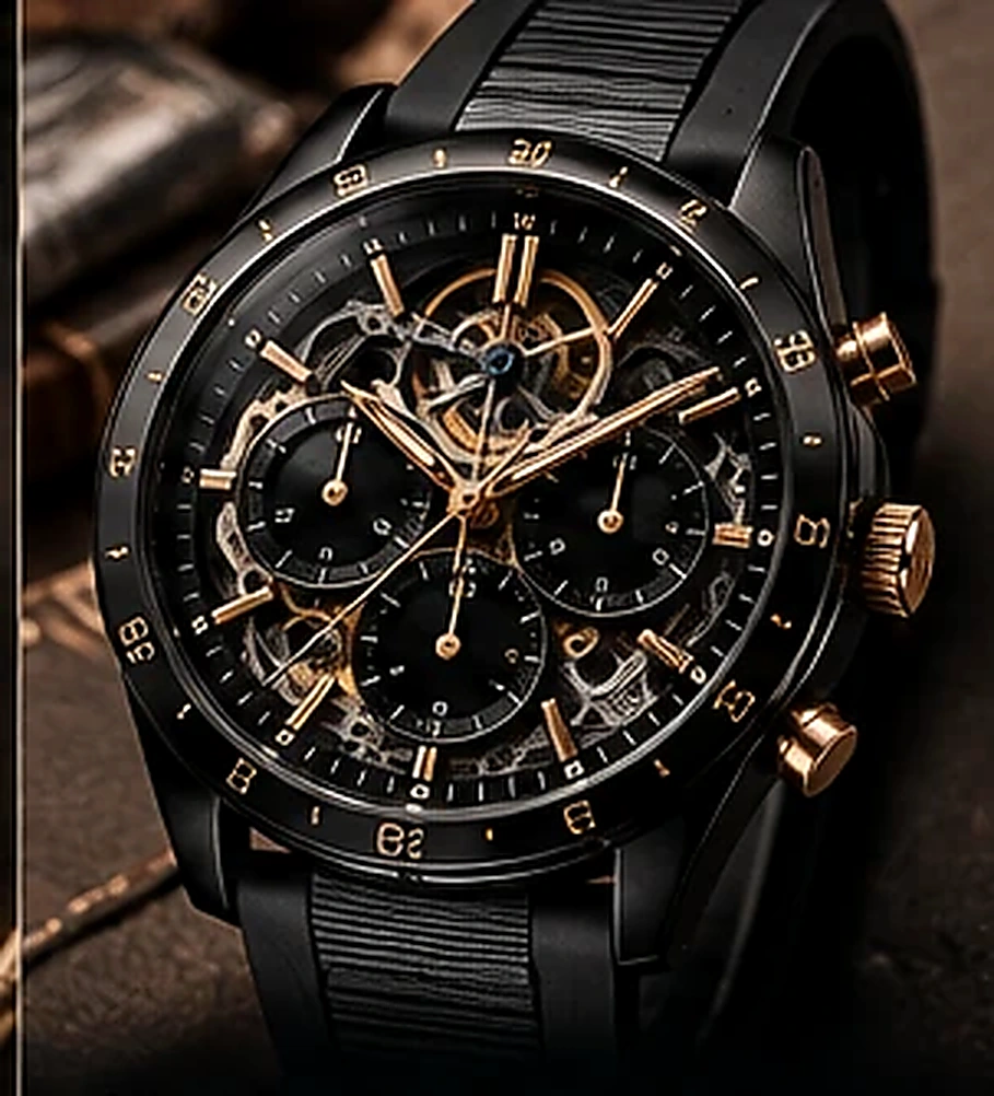 Black and gold openwork wristwatch concept