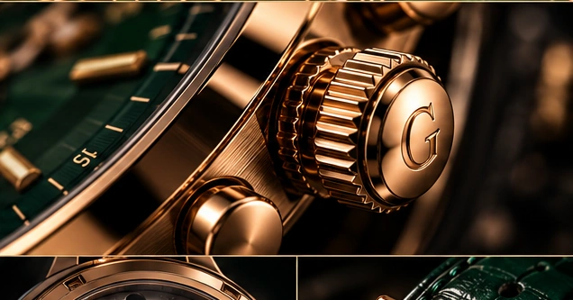 Illustrative close-up of rose-gold case and crown