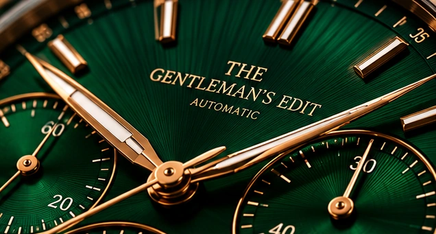 Illustrative close-up of green chronograph dial